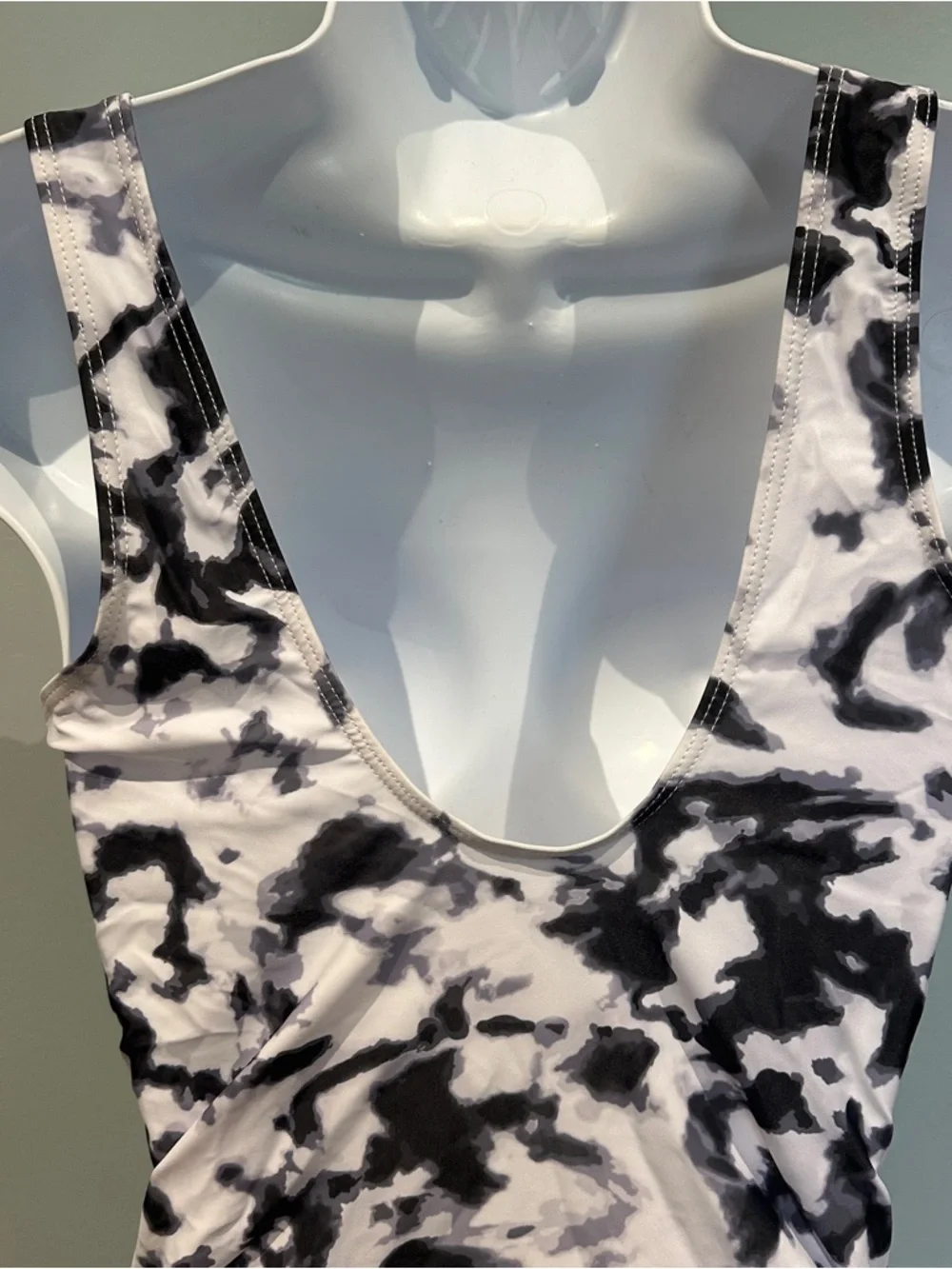 Black & White Marble Print One-Piece Swimsuit Medium NWOT